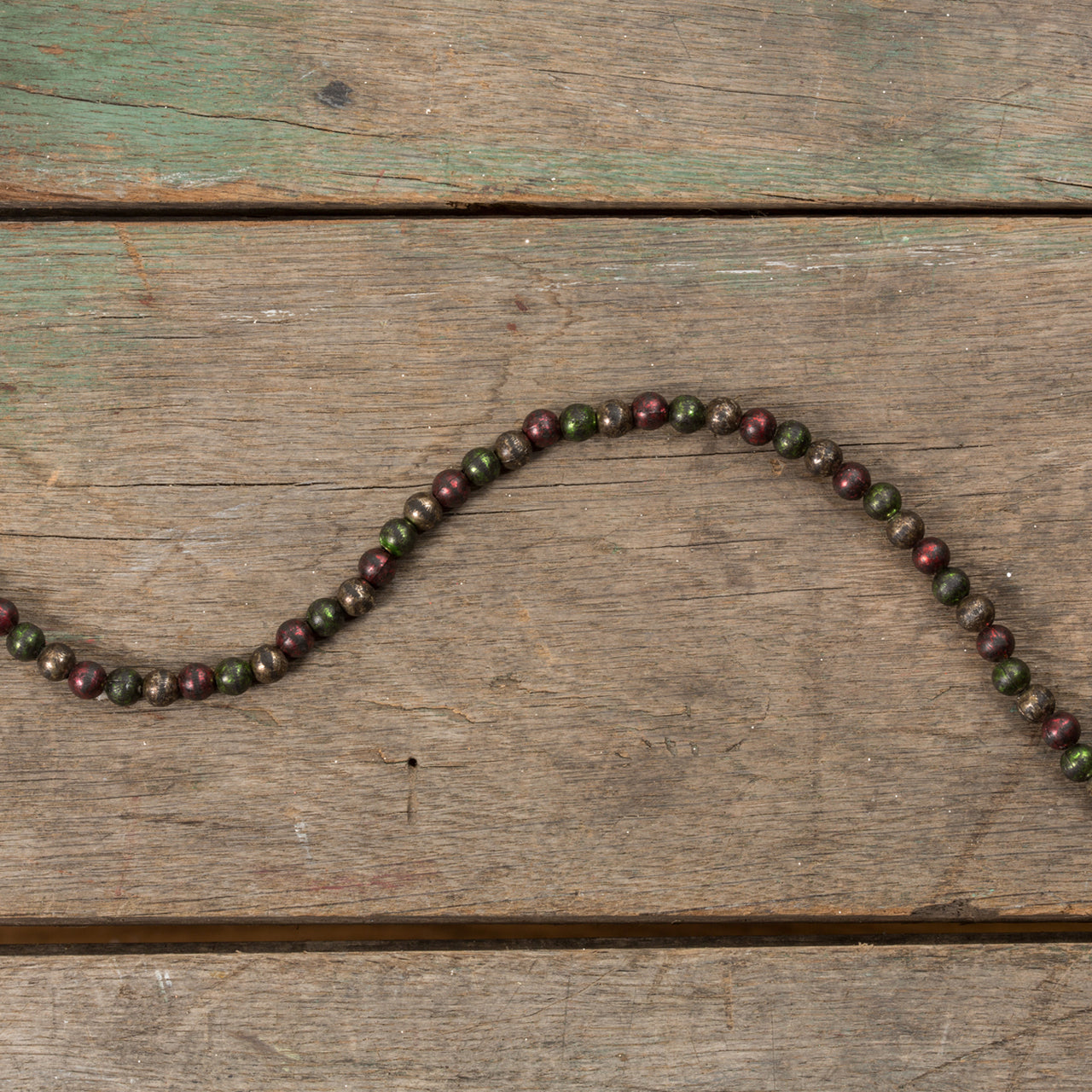 Silver, Red, Green Beads 9ft