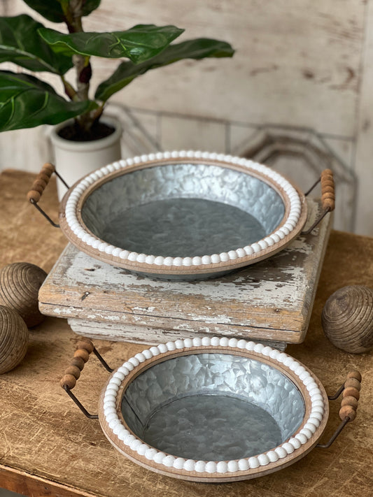 Beaded Galvanized Tray Set