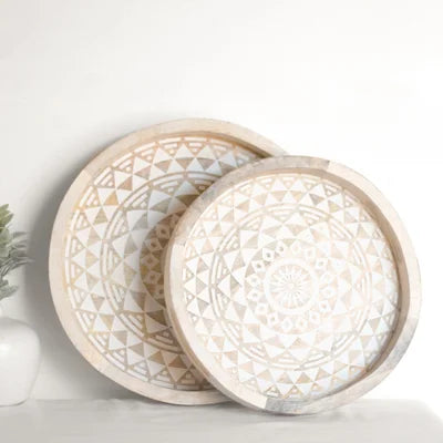 Chevron Carved Wood Tray Set